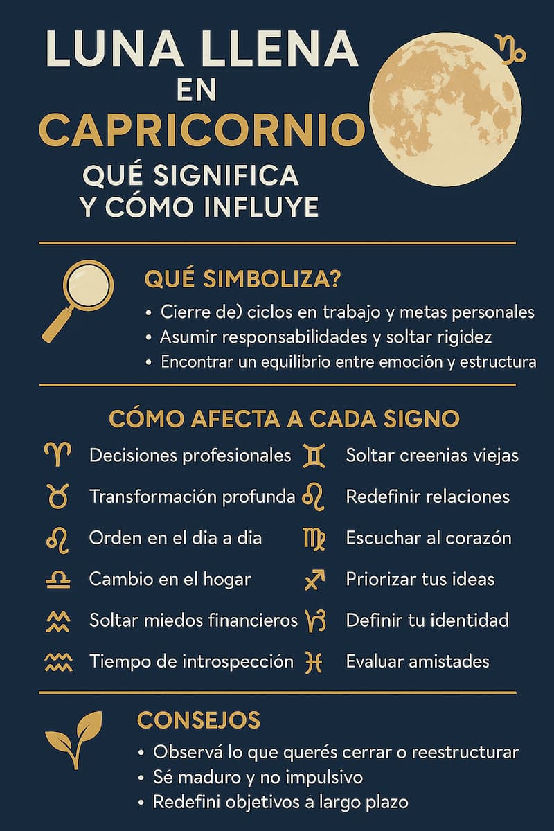 Infografía sobre la Luna llena en Capricornio Infografía sobre la Luna llena en Capricornio