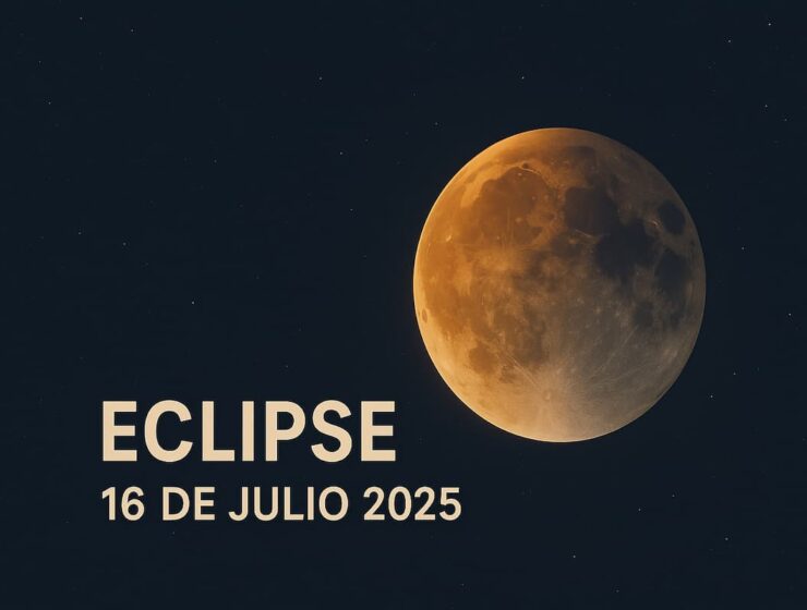 Eclipse lunar parcial del 16 de julio de 2025 con la Luna parcialmente oscurecida sobre un cielo estrellado.